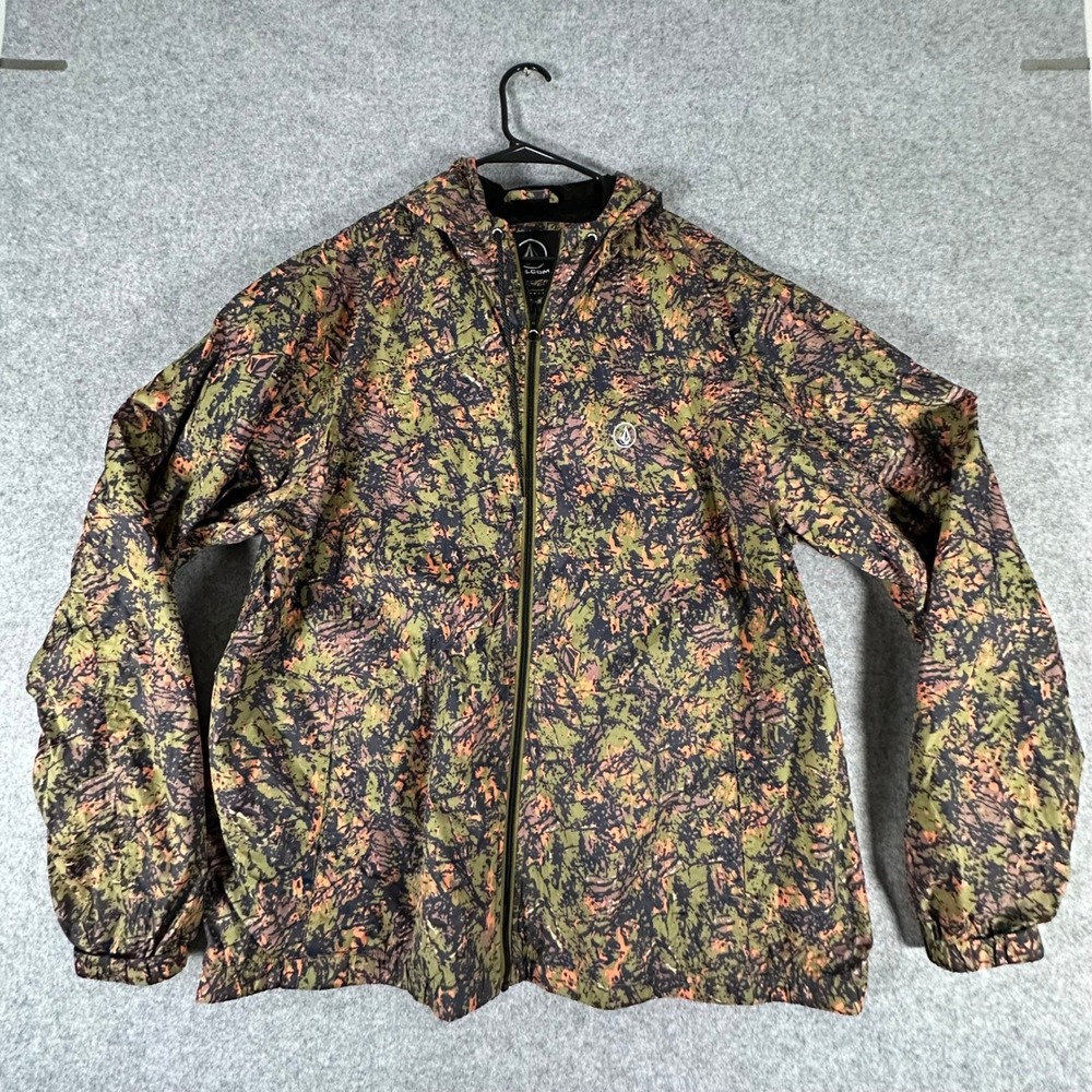 Volcom Windbreaker XXL Green Camo Mens Water Resistant Hooded Jacket Nature Camp
